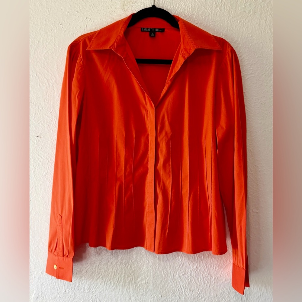 Lafayette 148 New York Bold Orange Button-Down Shirt